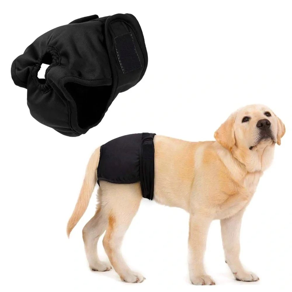 SOPHRESH Washable Male Medium Dog Diaper Wrap Leak Guard Pants in Black